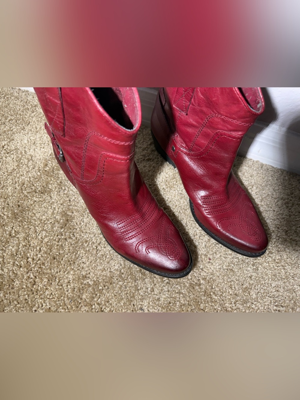 Franco Sarto Waco Red Leather Western Ankle Boots Women’s Size 8.5 - Picture 4 of 12